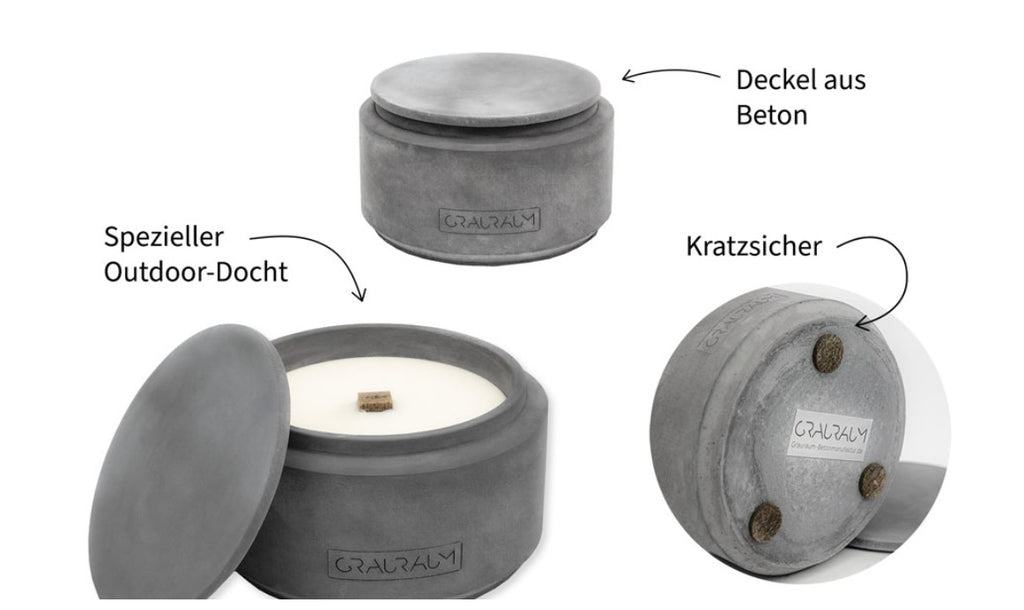 Kerzenfresser Otto aus Beton, Outdoor Kerze mit Dauerdocht handgefertigt in Deutschland – Beton-Harmonie