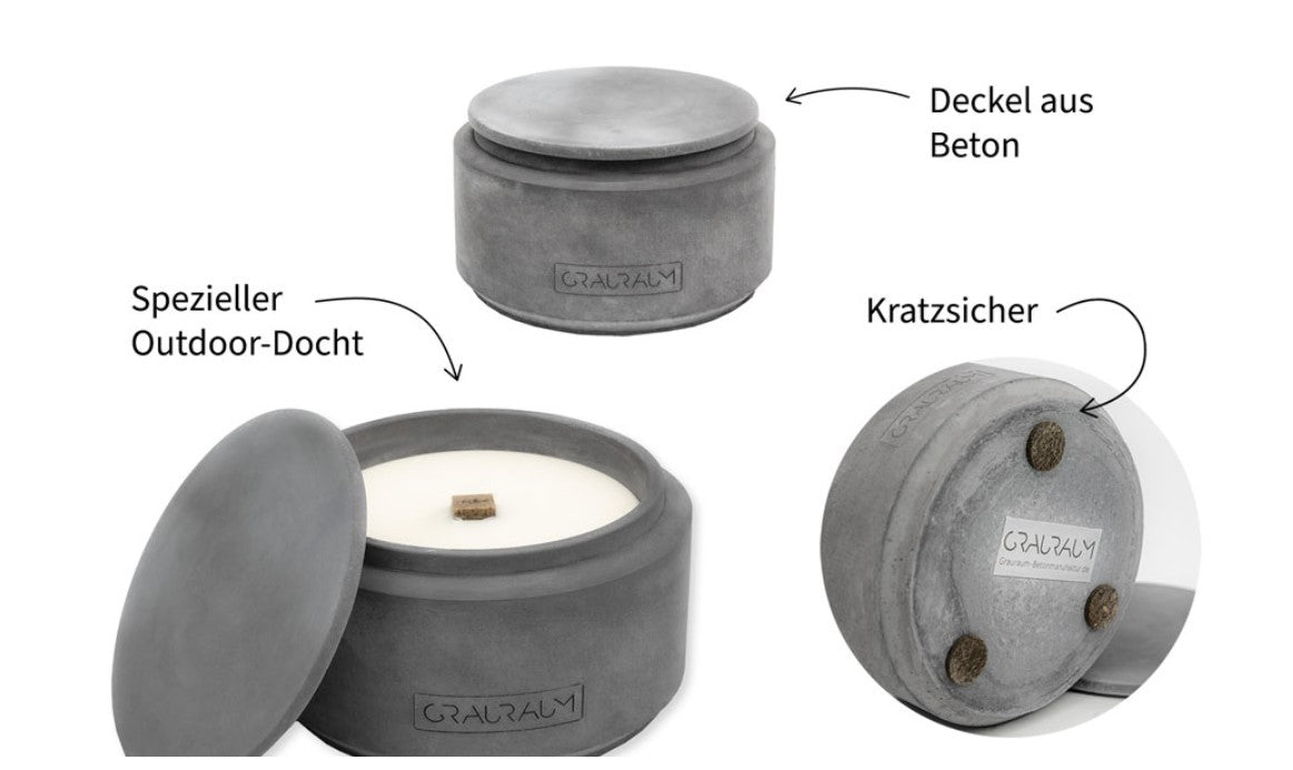 Kerzenfresser Otto aus Beton, Outdoor Kerze mit Dauerdocht handgefertigt in Deutschland – Beton-Harmonie