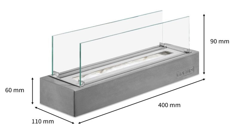 Tischkamin Tillmann mit Glas aus Beton, Bio-Ethanol Kamin handgefertigt in Leipzig – Beton-Harmonie
