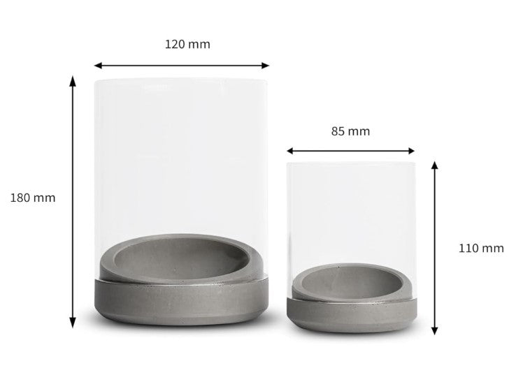 Windlicht Wilma aus Beton mit Glaszylinder, handgefertigt in Deutschland – Beton-Harmonie