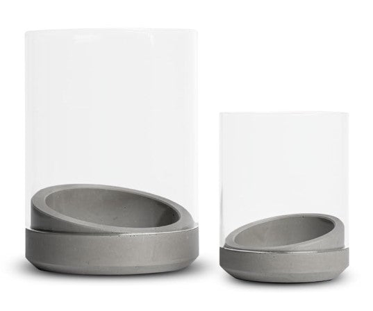 Windlicht Wilma aus Beton mit Glaszylinder, handgefertigt in Deutschland – Beton-Harmonie